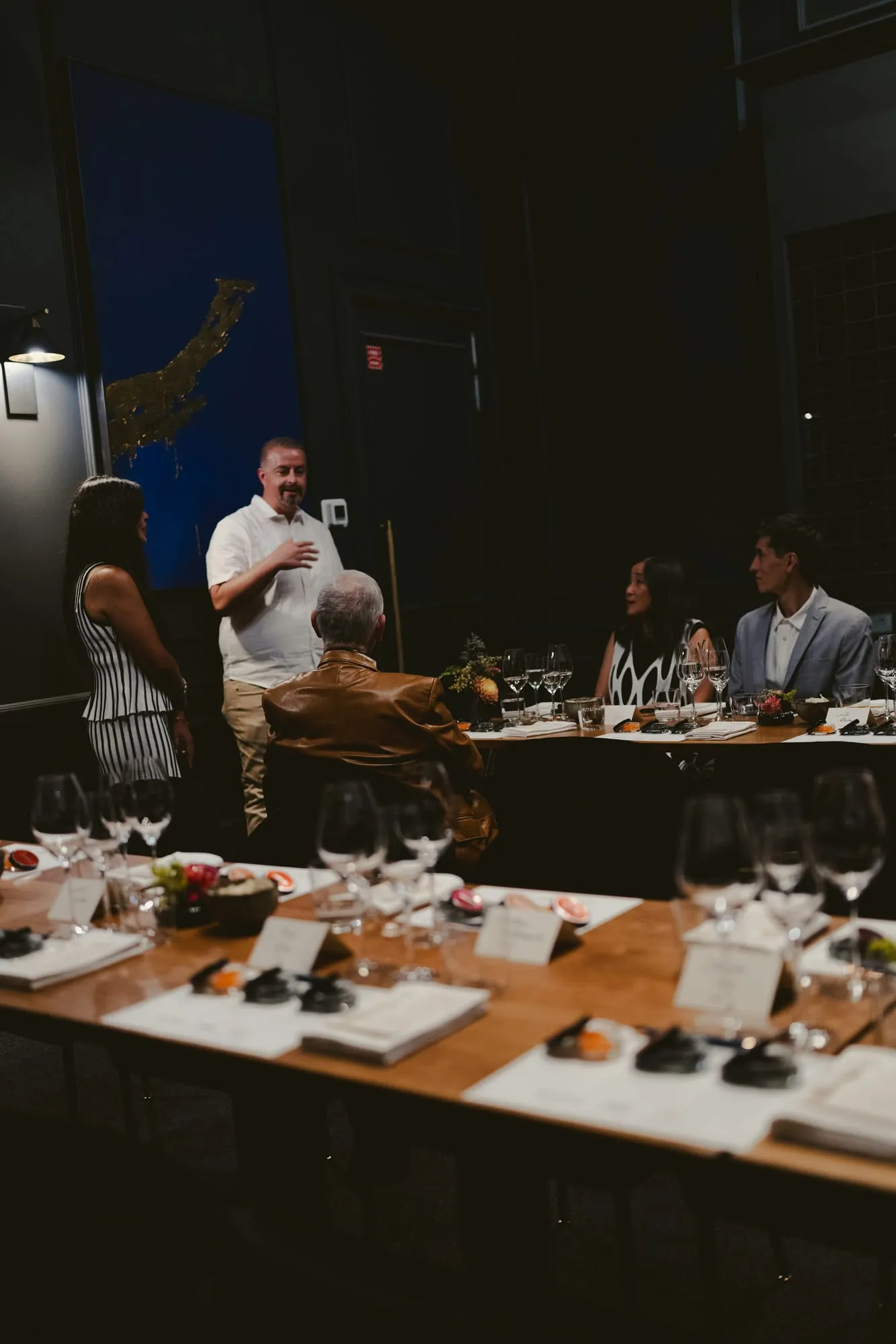 A standing speech during a company dinner