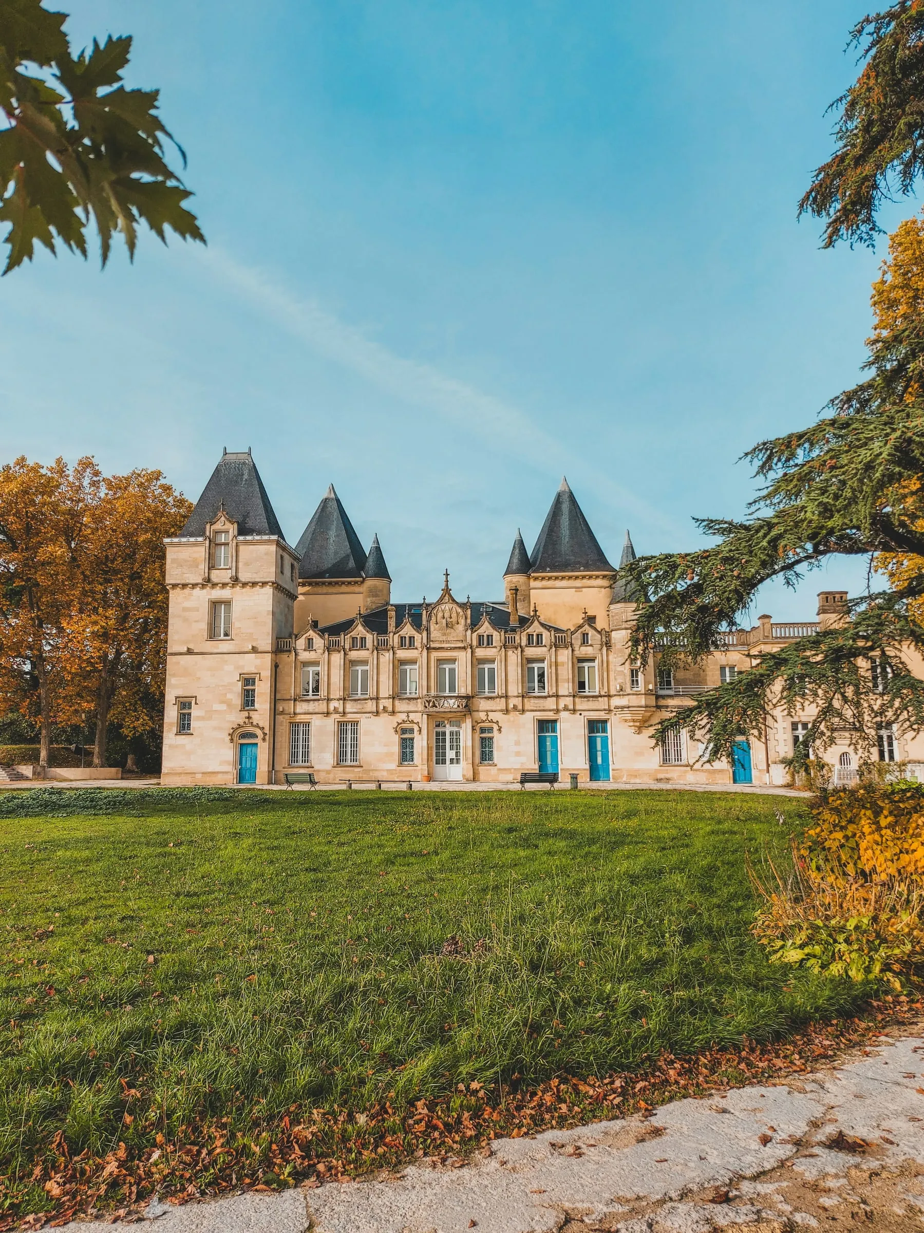 Turreted château in autumn